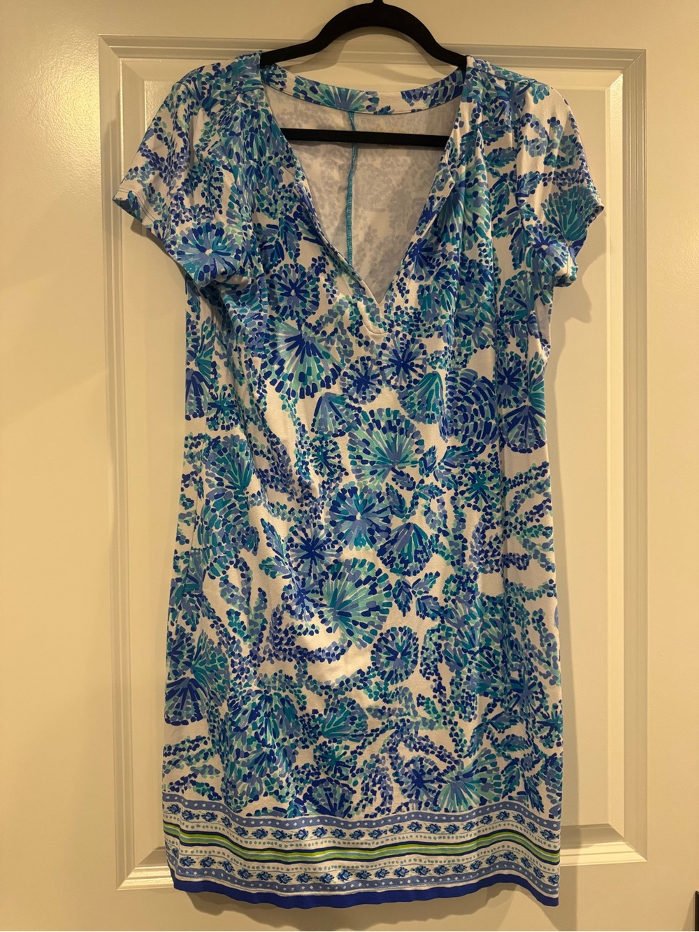 Lilly Pulitzer Blue and White Floral Paisley Dress withe Green Detail